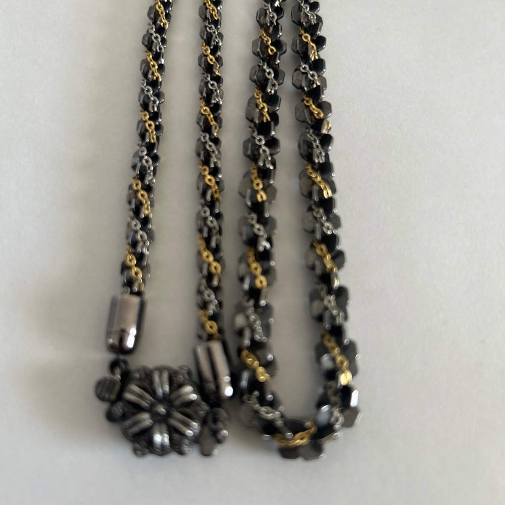 Vintage Black, Gold and Silver twisted 24” chain with flower box clasp